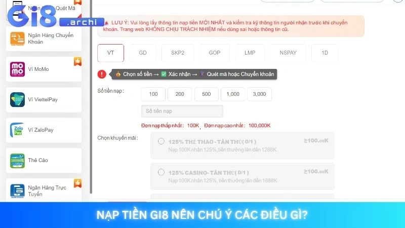 Nạp tiền Gi8 - Hướng dẫn lên điểm chỉ trong 1 phút 3 Nạp tiền Gi8 nên chú ý các điều gì?