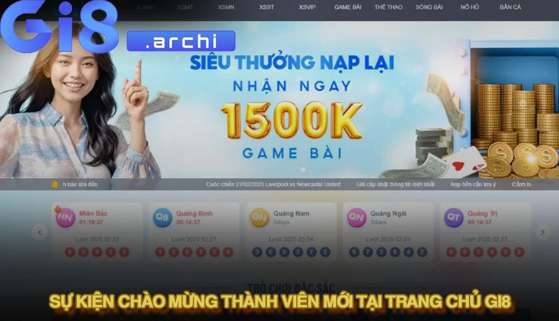 Giao diện sự kiện chào mừng thành viên mới tại trang chủ Gi8